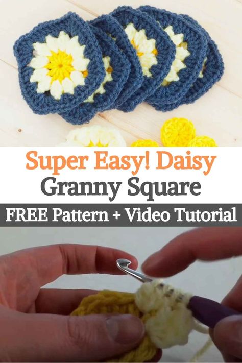 Daisy Square, Daisy Granny Square, Granny Square Pattern Free, A Daisy Flower, Daisy Pillows, Square Crochet Pattern, Granny Square Bag, Granny Square Blanket, Square Crochet