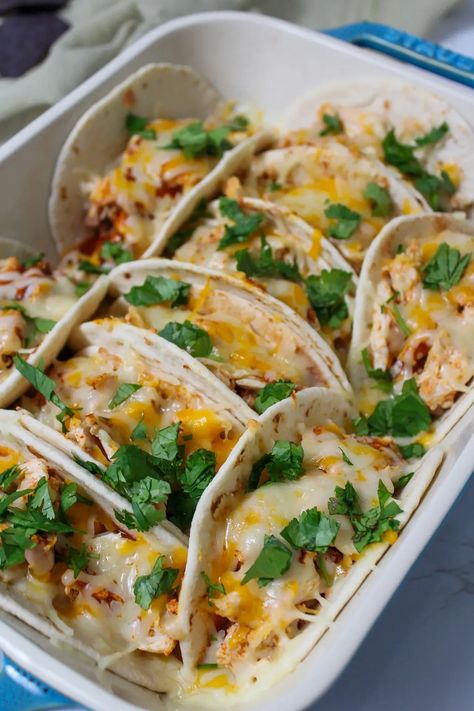 Soft Tacos Recipes, Baked Tacos, Chicken Soft Tacos, Group Food, Baked Chicken Tacos, Easy Family Dinner, Easy Baked Chicken, Soft Tacos, Easy Family Dinners