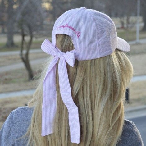 How cute is this seersucker hat by Lauren James?! We love it here at Caroline's boutique in Aiken! Pink Cap Outfit, Preppy Hats, Cute Hats For Women, Preppy Hat, Girls Cap, Girl Hats, Preppy Clothing, Cute Cap, Pink Seersucker