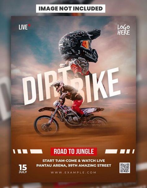 Psd template dirt bike sport flyer | Premium Psd #Freepik #psd #car #transportation #background #road Dirt Bike Poster Design, Car Graphic Design Illustration, Bike Social Media Post, Car Poster Design Graphics, Bike Background, Car Poster Design, Bike Posters, Sport Flyer, Cycling City