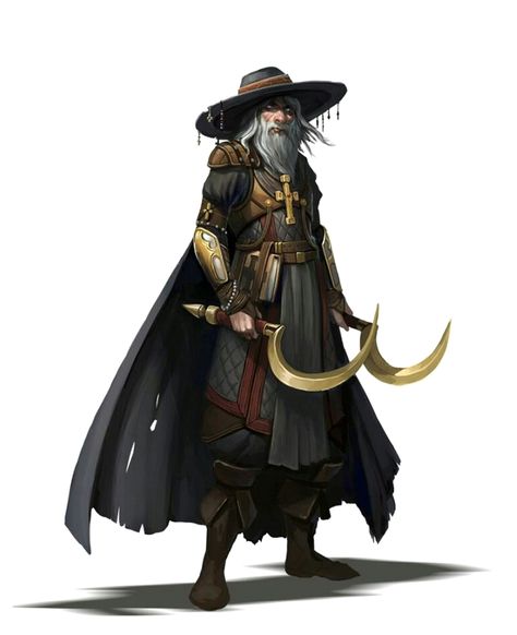 Old Human Male Inquisitor - Pathfinder PFRPG DND D&D d20 fantasy Dual Scythe Designs, Grave Domain Cleric, Grave Cleric, Fantasy Festival, Priest Outfit, Character Design Cartoon, Pathfinder Character, Heroic Fantasy, Male Character