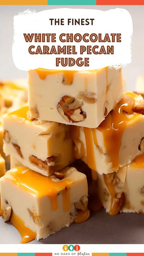 Chocolate Caramel Fudge Recipe, Caramel Pecan Fudge, Chocolate Caramel Fudge, White Chocolate Caramel, Pecan Fudge, White Chocolate Desserts, Homemade Fudge Recipes, White Chocolate Candy, Chocolate Candy Recipes