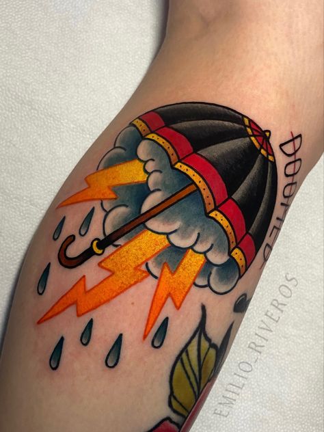 Traditional Umbrella Tattoo, Traditional Umbrella, Rain Tattoo, Sailor Jerry Tattoo Flash, Umbrella Tattoo, Storm Tattoo, Traditional Style Tattoo, Irish Tattoos, Traditional Tattoo Sleeve