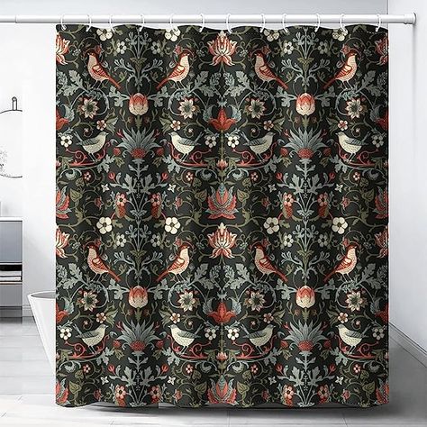 Amazon.com: William Morris Shower Curtain,Original Design Boho Shower Curtain Set for Bathroom Heavy Weight Fabric Decor Bath Curtain Washable 12 Hooks 66x72Inch(168x183cm) : Home & Kitchen Bird Bathroom, Black And White Shower Curtain, Vintage Shower Curtain, Bird Plant, Black Shower Curtains, Modern Style Bathroom, Purple Bathrooms, Modern Shower Curtains, Boho Shower Curtain