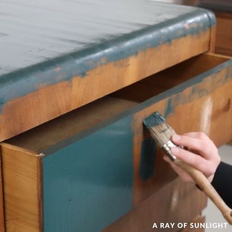 Chalk Painting a Waterfall Dresser | A Ray of Sunlight - Painted Furniture & DIY posted a video to playlist 3 Minute Makeovers. | By A Ray of Sunlight - Painted Furniture & DIY Painted Waterfall Dresser, Waterfall Dresser Makeover, Dremel Multi Tool, Waterfall Dresser, Drawer Tracks, Dressers Makeover, Chalk Painting, Painted Furniture Diy, Diy Posts