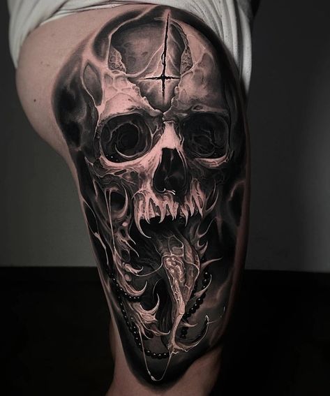 Realistic Tattoo Ideas, Gargoyle Tattoo, Evil Skull Tattoo, Skull Art Tattoo, Cool Tattoo Drawings, Scary Tattoos, Bio Organic, Alien Tattoo, Flash Tattoo Designs