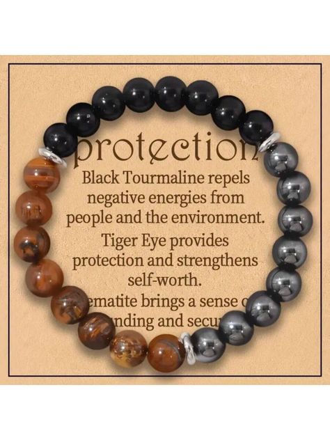 Triple Protection Bracelet: Tiger Eye, Obsidian, Red Iron 8mm Round Crystal (Gemstone Stretch Bracelet) Multicolor    Stone     Women Fashion Jewelry, size features are:Bust: ,Length: ,Sleeve Length: Protection Gemstones, Beaded Bracelet Designs, Mindful Crafts, Gem Stones Jewelry, Stone Bead Bracelets, Beaded Braclets, Spiritual Bracelets, Intention Bracelets, Tiger Eye Jewelry