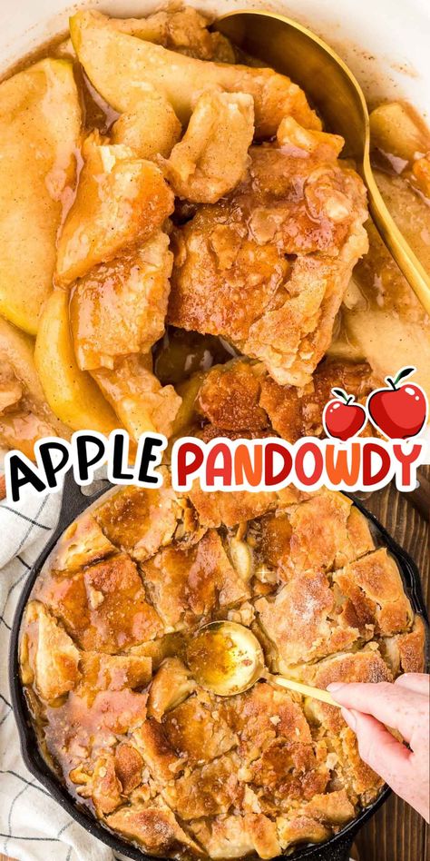 This Apple Pandowdy Recipe is loaded with sweetly spiced tender apples and covered in a pie crust that's been sprinkled with cinnamon sugar! It takes only 30 minutes to prep this baked cozy apple dessert! Apple Pan Dowdy Recipes, Apple Pandowdy Recipe, Apple Pan Dowdy, Pandowdy Recipe, Apple Pandowdy, Spiced Apple Pie, Fall Yummies, Best Apple Desserts, Desserts Apple