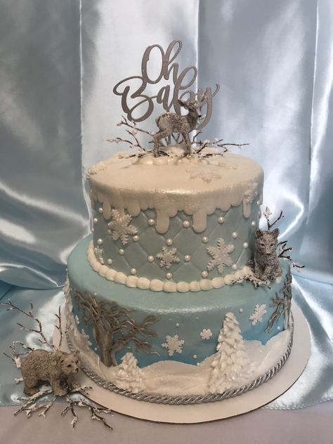 Winter Baby Shower Cake Boy, Baby It’s Cold Outside Cake, Baby It’s Cold Outside Baby Shower Theme Boy, Snowflake Baby Shower Cake, Winter Wonderland Baby Shower Cake, Winter Wonderland Cake Ideas, Winter Wonderland Baby Shower Boy, January Baby Shower Themes, Winter Baby Shower Cake