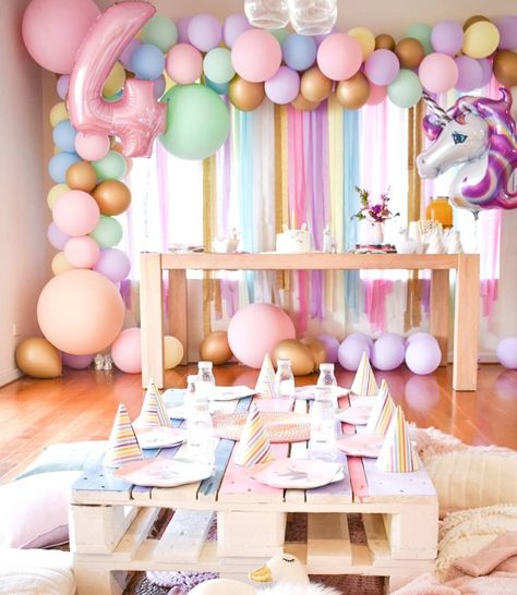 Liana’s unicorn/fairy 4th Birthday 18birthday Party Ideas, Unicorn Birthday Decorations, Unicorn Fairy, Unicorn Themed Birthday Party, Girl Birthday Decorations, Kids Birthday Themes, Birthday Party Theme Decorations, Rainbow Birthday Party, Baby Birthday Party