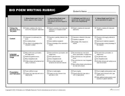 Printable Bio Poem Rubric 2nd Grade Poetry, Poetry Rubric, Bio Poem, Elements Of Poetry, Bio Poems, I Am Poem, Writing A Bio, Peer Editing, Picture Clues