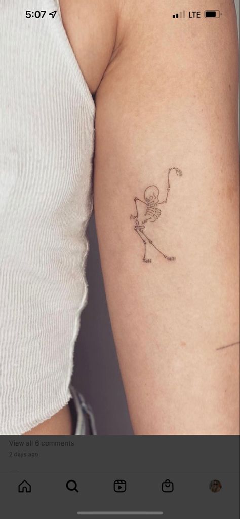 Dancing Skeleton Tattoo Simple, Dancing Skeleton Tattoo, Skeleton Tattoo, Sister Tattoo, Skeleton Tattoos, Dancing Skeleton, Human Canvas, Piercing Ideas, Sister Tattoos