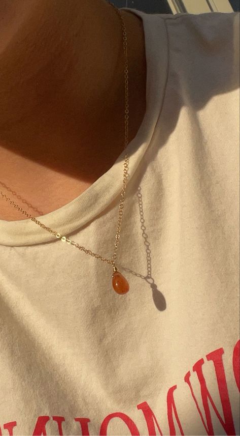 Orange Crystal Necklace, Lj Shen, Pretty Reckless, Aesthetic Orange, Orange Necklace, Orange Crystals, Sea Glass Necklace, Teardrop Pendant, Glass Necklace