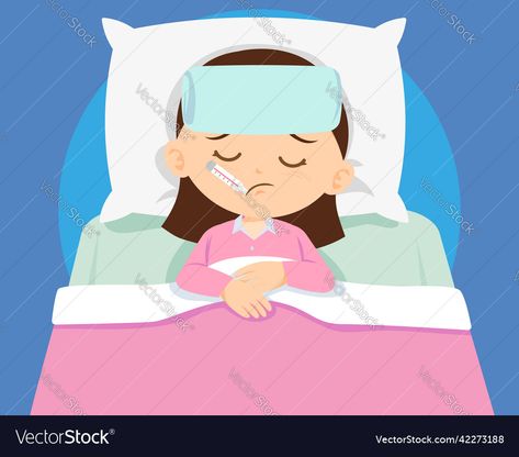 Sick In Bed Aesthetic, Fever Drawing, Sick Photoshoot, Fever Images, Babies Photoshoot, Hospital Cartoon, Sleep Cartoon, Doctor Girl, Sick Girl