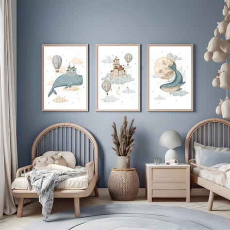 Sea Animals Nursery Prints, Set of 6 Ocean Printable Wall Art, Whale Art Print, Under the Sea, DIGITAL DOWNLOAD - Etsy Ocean Meets Sky Nursery, Whale Mural Nursery, Under The Sea Wall Decor, Water Themed Nursery, Whale Nursery Theme, Under The Sea Nursery Boy, Under The Sea Bedroom Ideas, Ocean Nursery Baby Boy, Under The Sea Baby Room