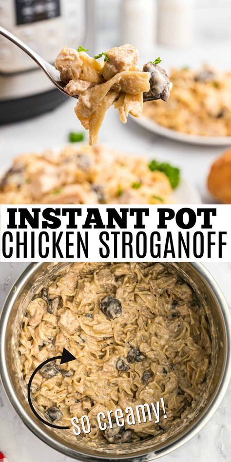 This Chicken Stroganoff is a take on traditional Beef Stroganoff and is ready in lighting speed! Just a few minutes in the Instant Pot is all it takes to have a meal of tender chicken and creamy egg noodles on dinner table. Instant Pot Chicken Stroganoff, Creamy Egg Noodles, Chicken Stroganoff Recipe, Traditional Beef Stroganoff, Chicken And Egg Noodles, Pot Noodle, Chicken Stroganoff, Chicken Tenderloin Recipes, Shugary Sweets