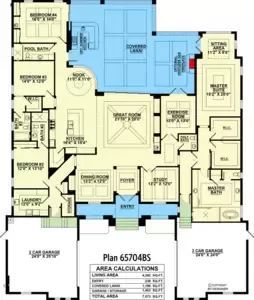 Luxury Southern House Plan with Large Covered Lanai - 65704BS | Architectural Designs - House Plans Retractable Wall, Covered Lanai, Luxury Floor Plans, Southern House Plan, Luxury Plan, Floor Plans Ranch, Southern Living House Plans, Southern House, Luxury Modern Homes