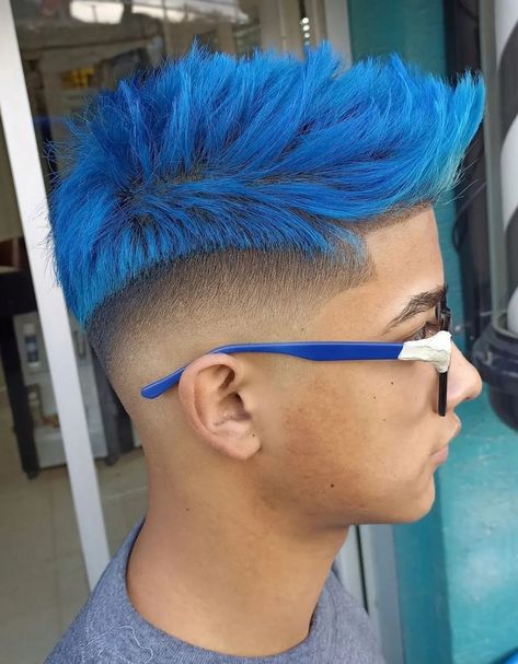 Blue Mohawk Men, Blue Hair For Men, Sonic Haircut, Blue Hair Men, Blue Colored Hair, Lil Boy Haircuts, Sonic Hair, Blue Hair Boy, Hair Dye For Kids