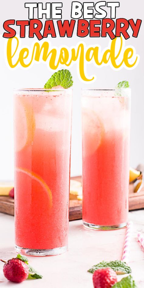 Homemade Strawberry Lemonade Recipe, Sparkling Strawberry Lemonade, Good Lemonade Recipe, Homemade Strawberry Lemonade, Strawberry Lemonade Recipe, Homemade Lemonade Recipes, Best Lemonade, Strawberry Drinks, Drink Recipes Nonalcoholic