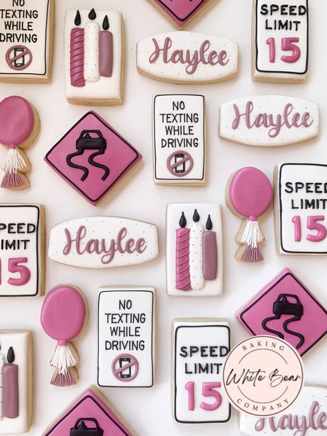 16th Birthday Cookies Girl, 15 Birthday Cookies, Girls 15th Birthday Party Ideas, 19th Birthday Cookies, 15 Birthday Party Ideas For Girls, 16 Birthday Cookies, 16th Birthday Cookies, Sweet 16 Cookies, Bday Cookies