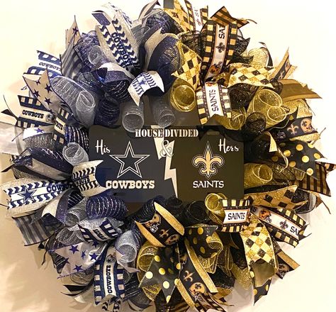 House Divided Football Wreath, House Divided Wreath Football, 49ers Wreath, Football Team Wreaths, House Divided Football, Saints Wreath, House Divided Wreath, Football Wreaths, Sports Wreath