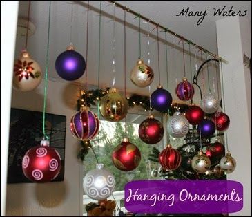 Hanging Ornaments From Ceiling, Diy Hanging Ornaments, Large Christmas Ornaments, Simple Holiday Decor, Hanging Christmas Lights, Chanukah Decor, Christmas Window Decorations, Diy Christmas Decorations Easy, Christmas Town