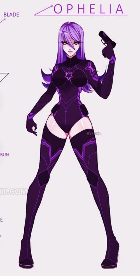 Black And Purple Superhero Suit Female, Super Hero Outfits Female, Superhero Art Female, Anime Villain Outfit Design Female, Villian Costumes Drawing, Goth Hero Costume, Hero Outfits Design Female Mha, Hero Costumes Design Female Black, Superhero Costumes Female Design