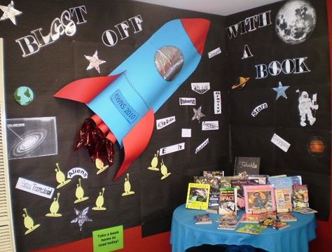 space display | ... karori west normal school has let us share her wonderful space display Rocket Preschool, Space Bulletin Boards, Space Theme Classroom, Reading Display, Space Classroom, Library Themes, Class Displays, Preschool Bulletin, Outer Space Theme