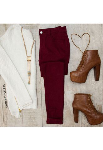 Outfit Pantalon Vino, Maroon Pants, Burgundy Pants, Burgundy Jeans, Outfit Mujer, Cute Winter Outfits, Mode Inspiration, Mode Style, Fall Winter Outfits