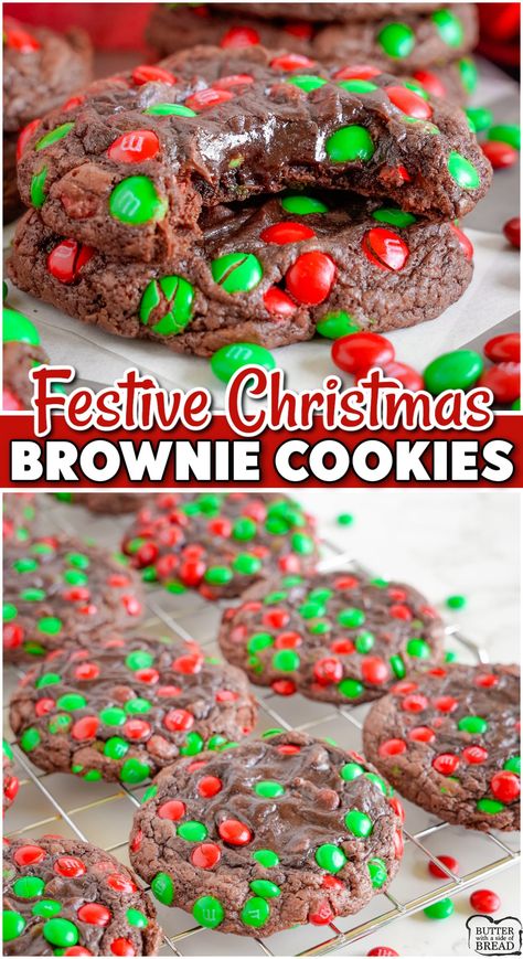 CHRISTMAS BROWNIE COOKIES - Butter with a Side of Bread Easy Brownie Cookies, Brownie Cookie Recipe, Christmas Brownie, Chocolate Marshmallow Cookies, Salted Caramel Pretzels, Easy Brownie, Chocolate Chip Shortbread Cookies, Christmas Brownies, Christmas Cookie Recipe