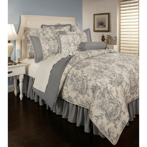 PCHF Country Toile Blue 6-piece Comforter Set - Bed Bath & Beyond - 18219853 Farmhouse Comforter Sets, Farmhouse Comforter, Commode Shabby Chic, Luxury Comforter Sets, Country Bedding, Floral Comforter Sets, Blue Comforter Sets, French Country Bedrooms, Affordable Bedding