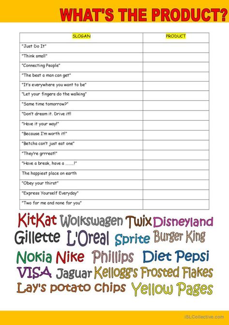 Social Media Worksheet, Activities For High School Students, Product Slogans, Current Events Worksheet, Media Literacy Lessons, School Slogans, Activities For High School, Student Images, Persuasive Techniques