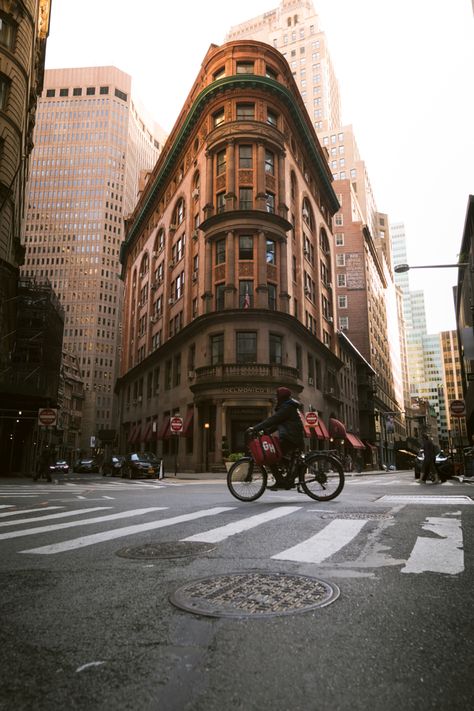 nyc street photography Building Street View, Manhattan Street Photography, 24mm Lens Photography, Street Scenes Photography, Korea Streets Aesthetic, Street Veiw, Street Perspective, Arch Pics, Perspective Study