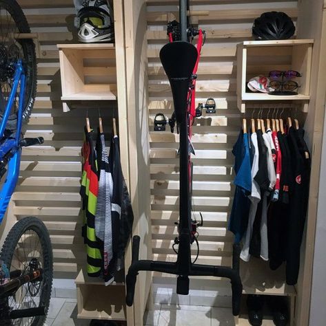 Bike Cabinet, Bike Gear Storage, Cycling Gear Storage, Bike Storage Small Space, Bike Storage Ideas, Bike Storage Apartment, Bike Workshop, Bicycle Room, Bike Garage