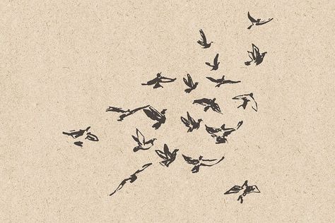 Birds Sketch, Bird Engraving, Flocks Of Birds, Bird In Hand, Flying Bird Tattoo, Coffee Tattoos, Bird Sketch, Bird Migration, Flying Birds