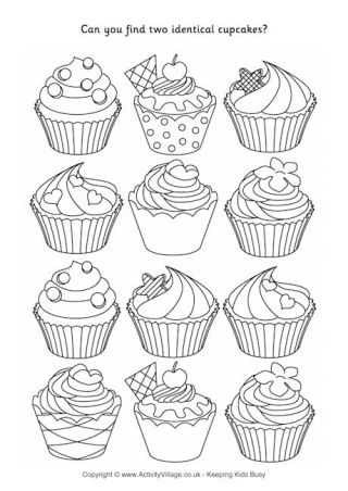 Find Two Identical Cupcakes Puzzle Cupcake Coloring Pages, Cupcake Drawing, 귀여운 음식 그림, Oita, Bullet Journal Doodles, Food Drawing, Cute Coloring Pages, Journal Doodles, Simple Doodles