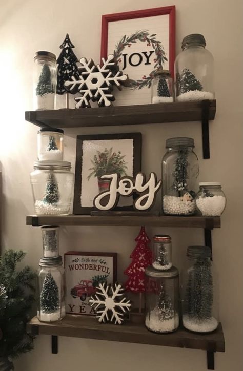 Christmas Decor Ideas For Living Room Shelves, Christmas Shelf Ideas, Christmas Shelves, Kitchen Cabinet Colours, Christmas Shelf Decor, Modular Kitchen Cabinet, Christmas Bookshelf, Cabinet Colours, Bathroom Christmas