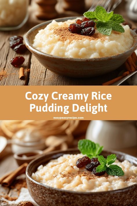 A creamy bowl of rice pudding garnished with raisins, cinnamon, and a sprig of mint. Easy Creamy Rice, Creamy Rice Pudding Recipe, Milk Rice Pudding, Rice Pudding Recipe Easy, Creamiest Rice Pudding Recipe, Easy Rice Pudding, Creamy Rice Pudding, Easy Zucchini Recipes, Milk Rice