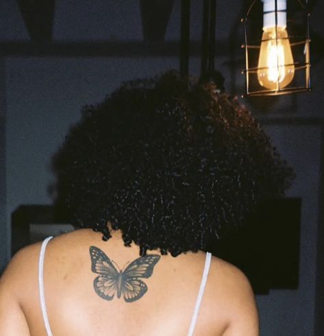 Butterfly Tattoo On Back For Women, Butterfly On Back Of Neck, Cover Up Neck Tattoos For Women, Butterfly On Back Tattoo, Back Butterfly Tattoo Women, Butterfly Back Tattoo Women Black, Butterfly Tattoo Behind Neck, Butterfly Tattoo Black Women, Upper Back Tattoo Women Shoulder