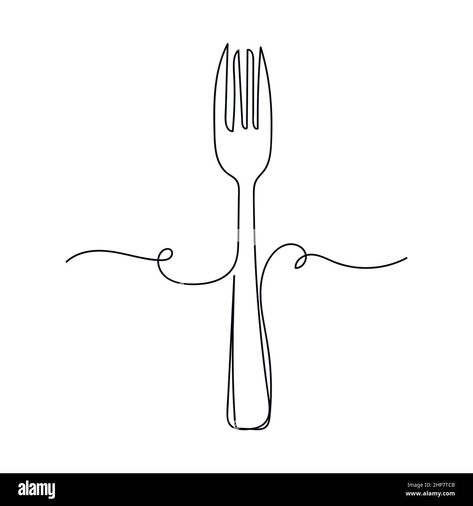 Fork Drawing, Fork Art, Simple Line Drawing, Silhouette Sketch, Knife Tattoo, Single Line Drawing, Line Art Vector, Simple Line Drawings, Continuous Line Drawing