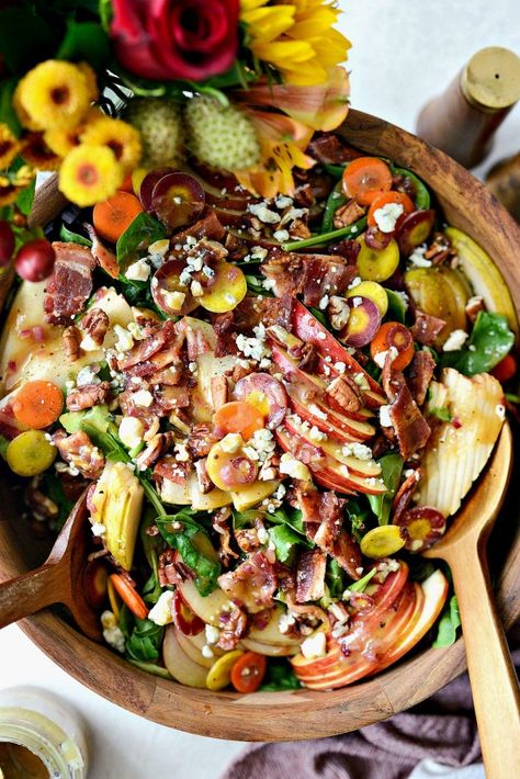 Fall Harvest Salad with Warm Maple Bacon Vinaigrette Warm Fall Salad, Fall Salad Recipes, Harvest Salad Recipes, Big Salads, Fall Harvest Salad, Fall Salads, Bacon Vinaigrette, Stomach Rumbling, Autumn Salad Recipes