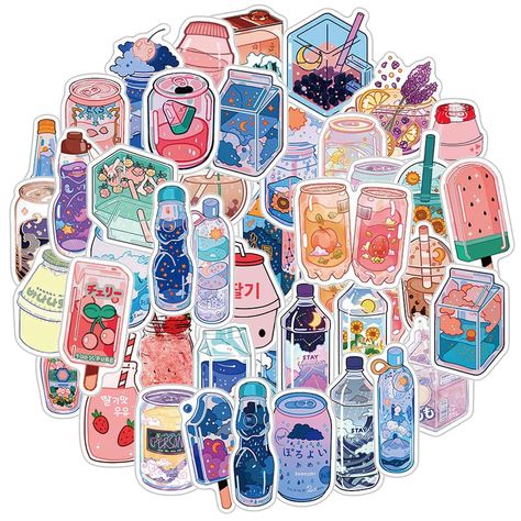 Aesthetic Stickers Drawings, Amazon Stickers, Soft Stickers, Stickers Amazon, Tea Stickers, Vsco Stickers, Stickers Collection, Drink Stickers, Stickers Cartoon