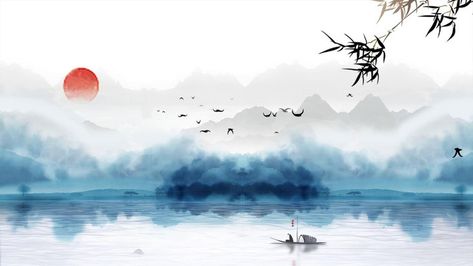 Bamboo Landscape Painting, Asian Art Wallpaper Desktop, Chinese Temple Painting, China Computer Wallpaper, Traditional Chinese Art Landscape, Japanese Background Landscape, Chinese Background Aesthetic, Chinese Background Landscape, Chinese Painting Wallpaper