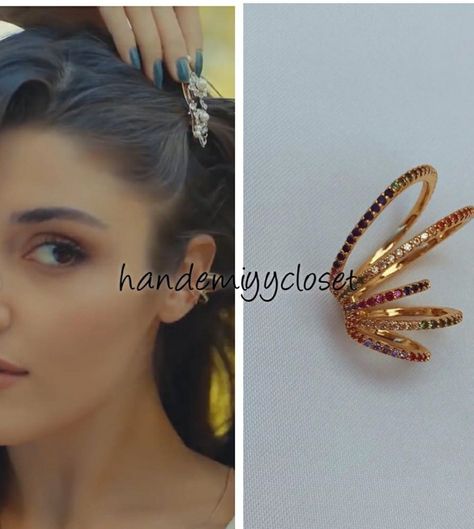 Eda Yildiz Ear Cuff, Hande Ercel Ear Piercing, Eda Yildiz Earrings, Eda Outfits, Black Tiara, Fashion Design Books, Gold Bridal Jewellery Sets, Antique Bridal Jewelry, Turkish Fashion