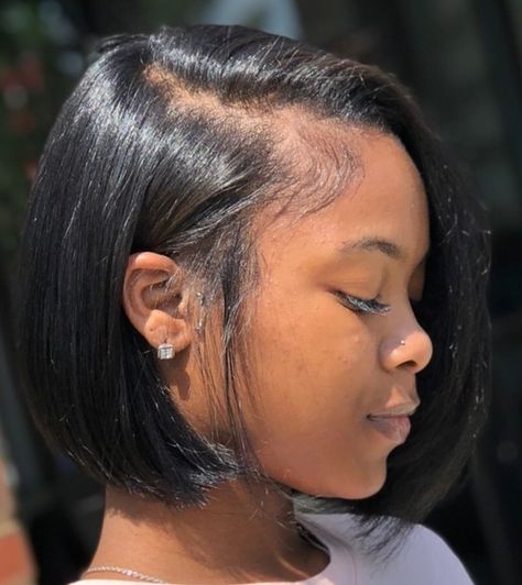 Short Bob Haircut For Black Women, 4c Natural Hairstyles Short Straight, Asymmetrical Bob Natural Hair, Short Bob Hairstyles Natural Hair, Black Girls With Short Straight Hair, Side Part Short Hair Black Women, Side Part Bob Natural Hair Black Women, Natural Short Bob For Black Women, Natural Hair Bobs Black Women