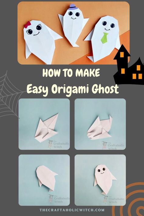 Origami Ghost Ghost Leaf Craft, Ghost Origami Easy, Easy Origami Tutorial Step By Step, Ghost Kids Crafts, Halloween Crafts 4th Grade, Easy October Crafts, Halloween Origami Step By Step, Halloween Crafting Ideas, Paper Bookmark Ideas