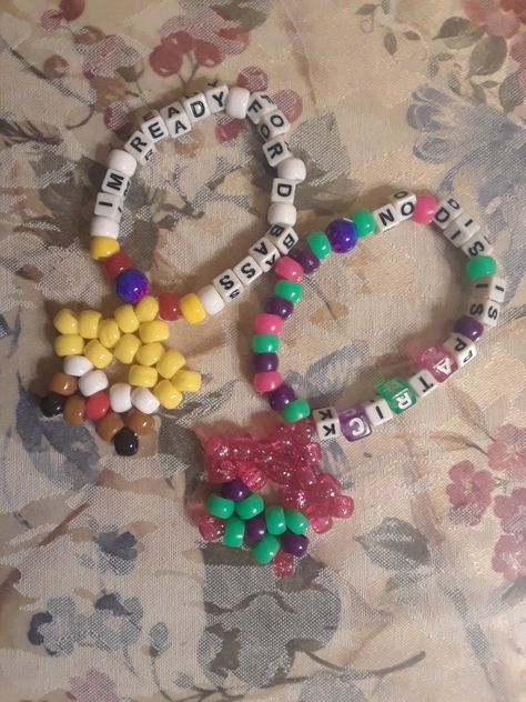 Spongebob  and Patrick Rave Kandi Spongebob Kandi Bracelet, Sullivan King Kandi, Spongebob And Patrick Bracelets, Rave Kandi Bracelets Sayings, Funny Rave Kandi, Rave Necklace Kandi, Kandi Rosary, Kandi Sayings Rave, Candy Bracelets Rave