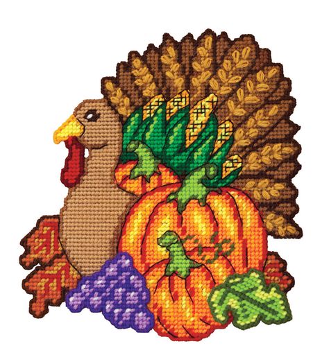 Plastic Canvas Holiday Patterns, Plastic Canvas Thanksgiving Patterns, Thanksgiving Plastic Canvas Patterns, Plastic Canvas Ideas, Thanksgiving Crafts Diy, Fall Cross Stitch, Plastic Canvas Books, Yarn Patterns, Latch Hook Rug Kits