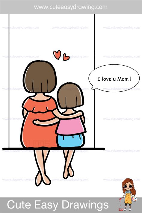 #mothersday #cuteeasydrawings #easydrawings #drawwithme #simpledrawings #mothersday #mother #mom Mom Daughter Easy Drawing, Mother Daughter Love Drawing, Mother Daughter Painting Ideas Easy, Mother Daughter Drawing Easy, Mother Drawing Simple, Cute Mother And Daughter Drawings, Mothers Day Drawings Ideas Art Projects, Drawing Of Mother And Daughter, Mom Daughter Drawing