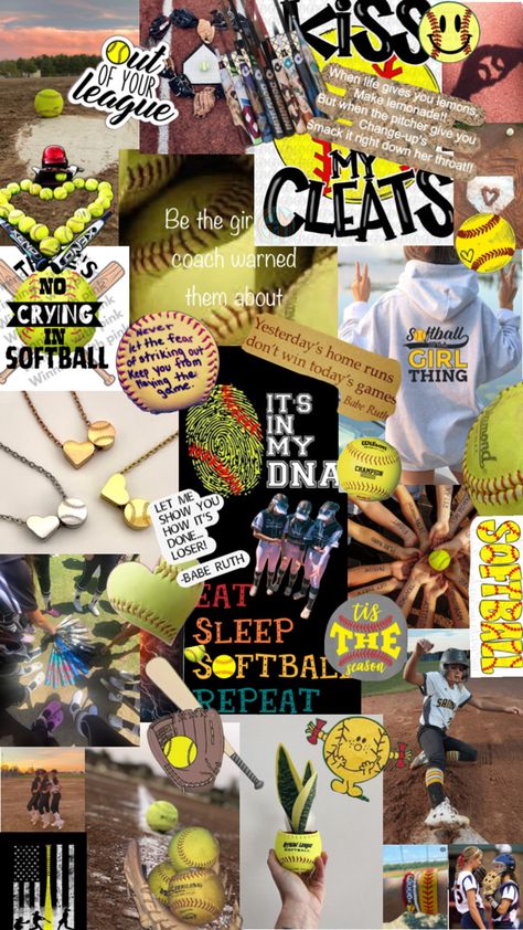 Softball Collage, Softball Aesthetic, Softball Backgrounds, College Wallpaper, Softball Funny, Volleyball Wallpaper, Softball Season, Softball Quotes, Softball Pictures